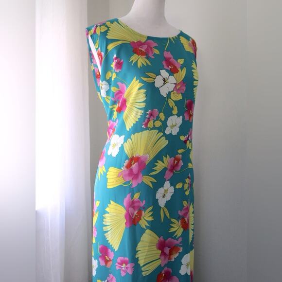 Vintage Y2K Mlle Gabrielle Dark Aqua Floral Print Sleeveless Tie Back Maxi Dress - Picture 4 of 7